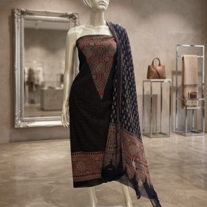 midnight heritage: ajrakh inspired embroidered unstitched suit set