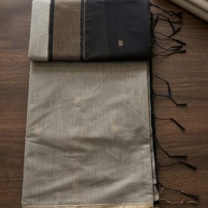 grey and black maheshwari silk cotton saree