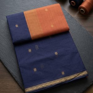 navyblue and orange maheshwari silk cotton saree