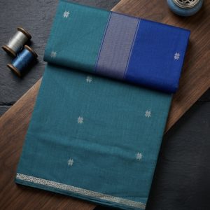 teal and navy blue maheshwari silk cotton saree