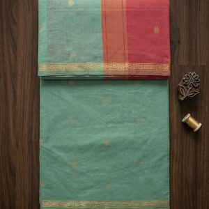 seagreen and coralpink maheshwari silk cotton saree